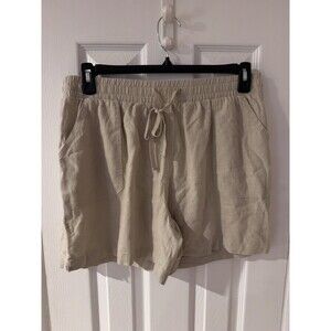 Cato Linen Blend Shorts Women's Size L Beige Comfort High Rise Pull On Pockets